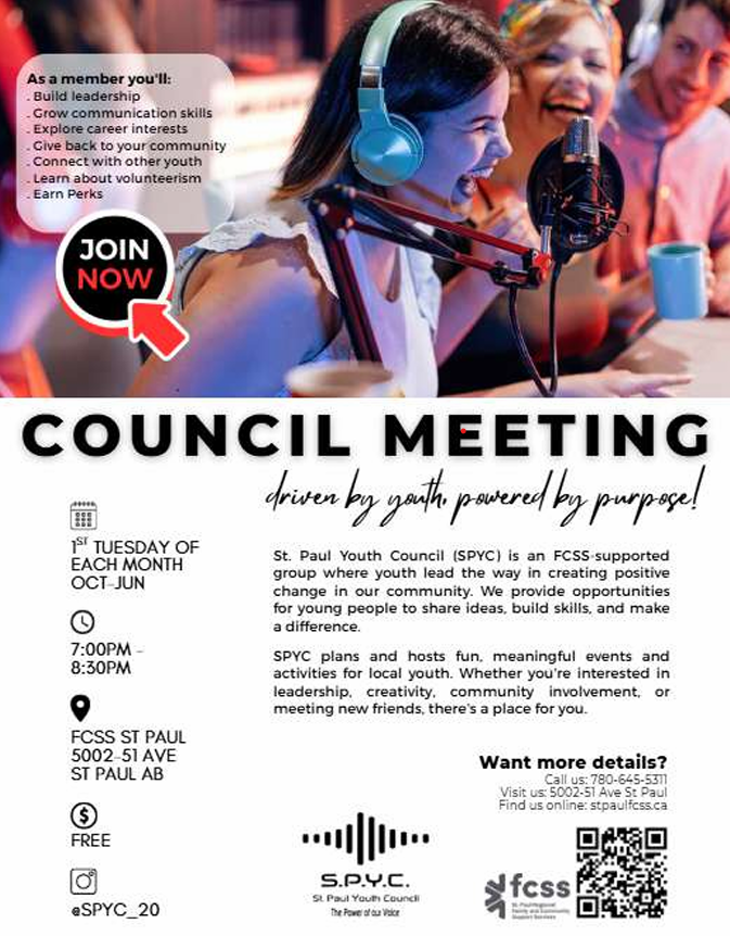 St. Paul Youth Council event poster for the monthly County Meetings from October 2026 to June 2027