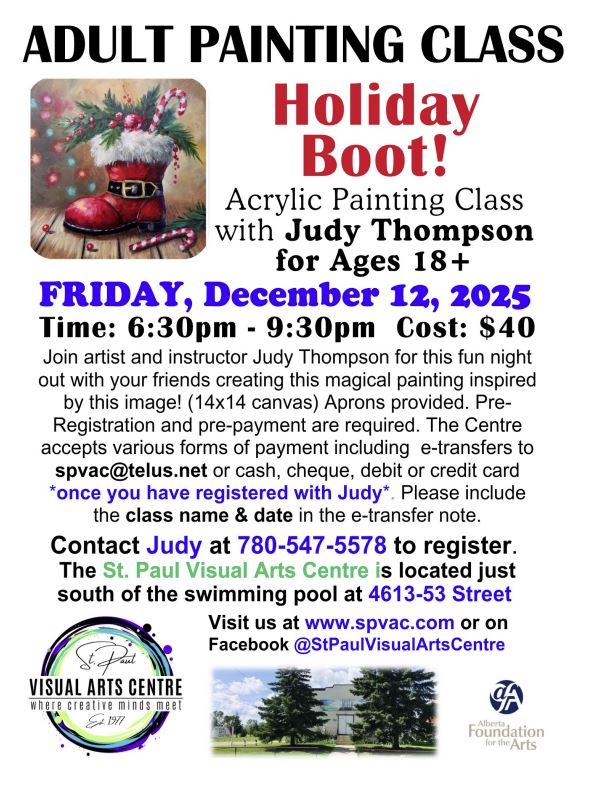 St. Paul Visual Arts Centre event poster for Adult Painting Class on December 12, 2025