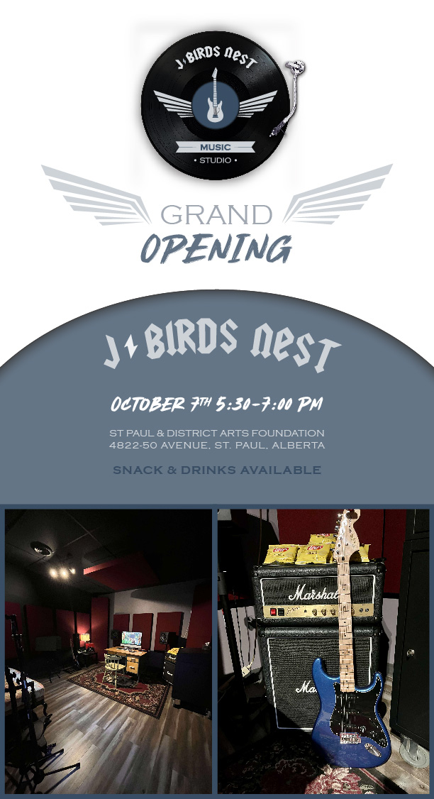 St. Paul & District Chamber of Commerce event poster for the J-Bird's Nest Grand Opening on October 7, 2025