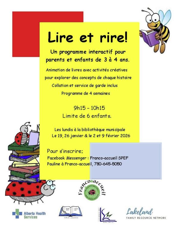 St. Paul Municipal Library event poster for Lire et rire in January and February 2026