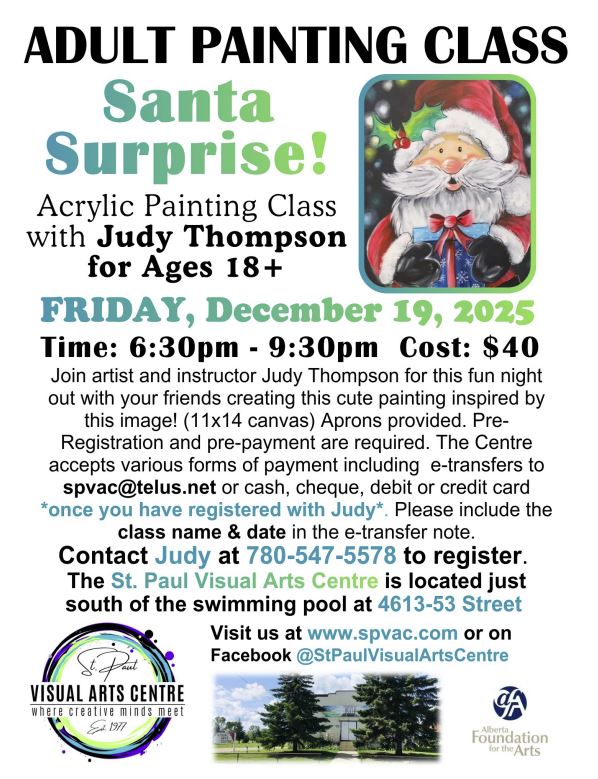 St. Paul Visual Arts Centre event poster for Adult Painting Class on December 19, 2025