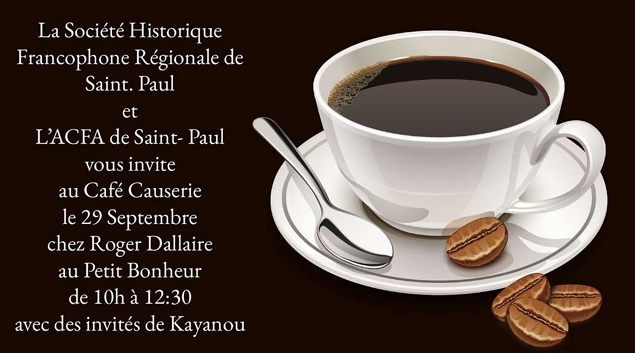 ACFA Regionale de Saint Paul event poster for Cafe Causerie in St Vincent, Alberta, on September 29, 2026