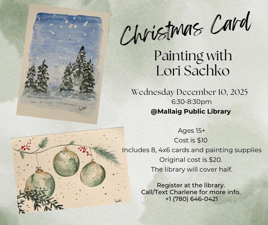 Mallaig Public Library event poster for Christmas Card Painting on December 10, 2025