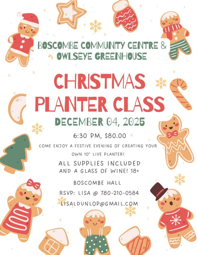 Boscombe Community Centre event poster for Christmas Planter Class on December 4, 2025