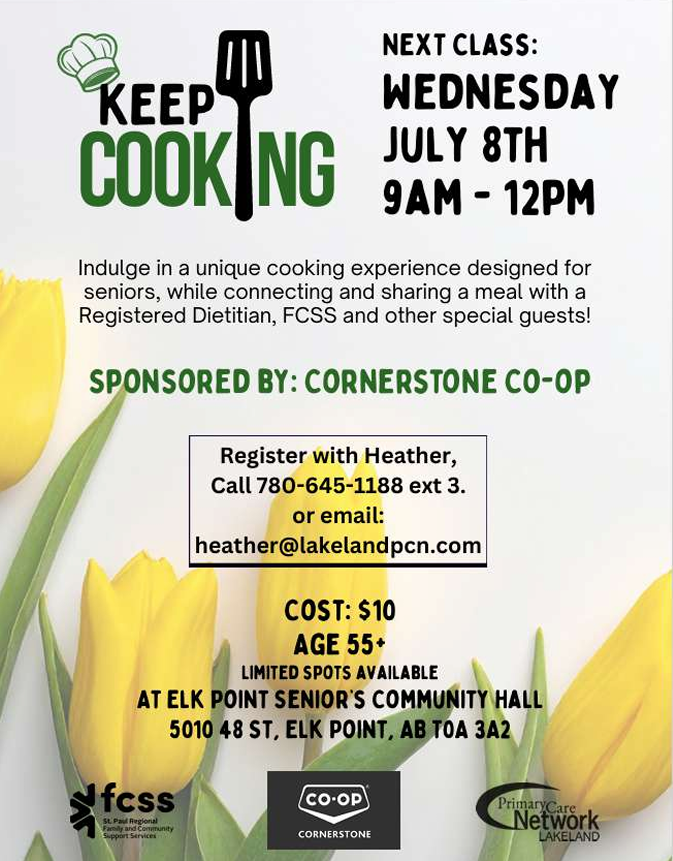 St. Paul Regional FCSS event poster for Keep Cooking on July 8, 2026