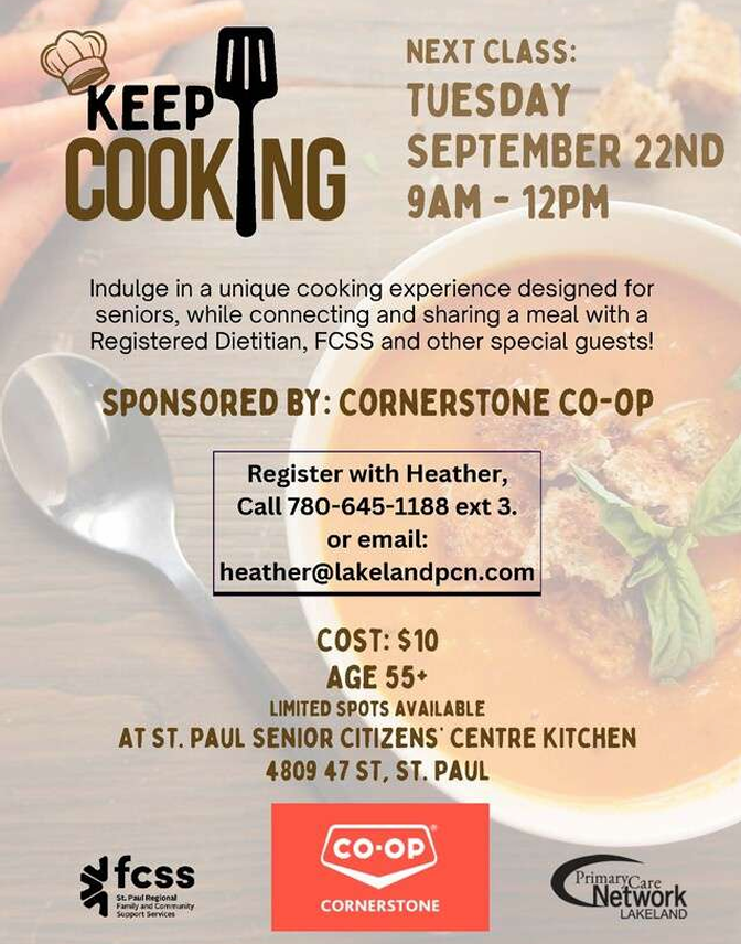 St. Paul Regional FCSS event poster for Keep Cooking on September 22, 2026