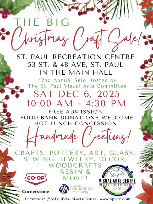 St. Paul Visual Arts Centre event poster for the Big Christmas Craft Sale on December 6, 2025