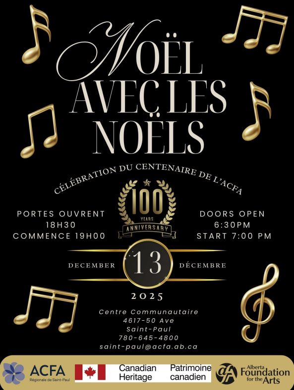 ACFA Saint Paul event poster for Noël avec les Noël on December 13, 2025, in St. Paul, Alberta