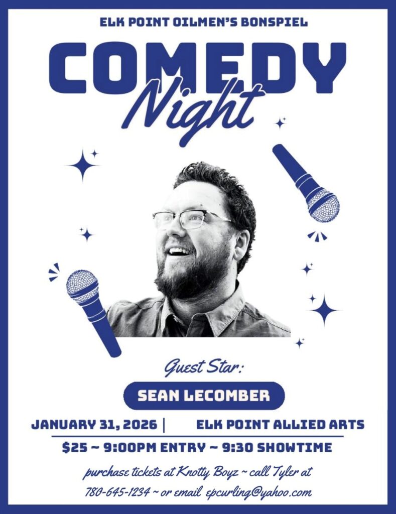 Elk Point Oilmen's event poster for Comedy Night with Sean Lecomber on January 31, 2026