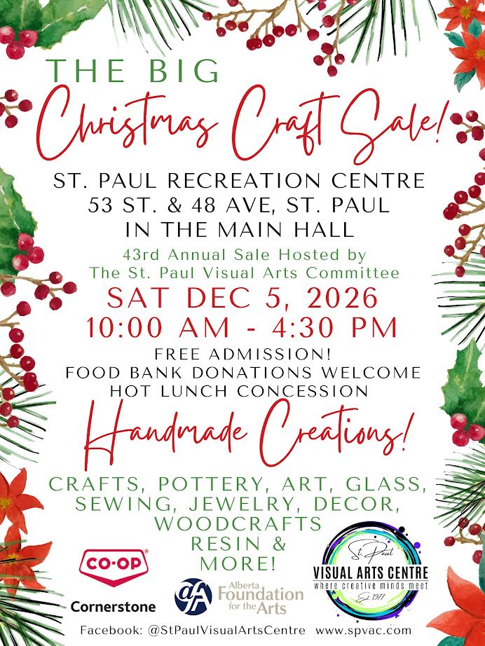 St. Paul Visual Arts Centre event poster for the Big Christmas Craft Sale on December 5, 2026