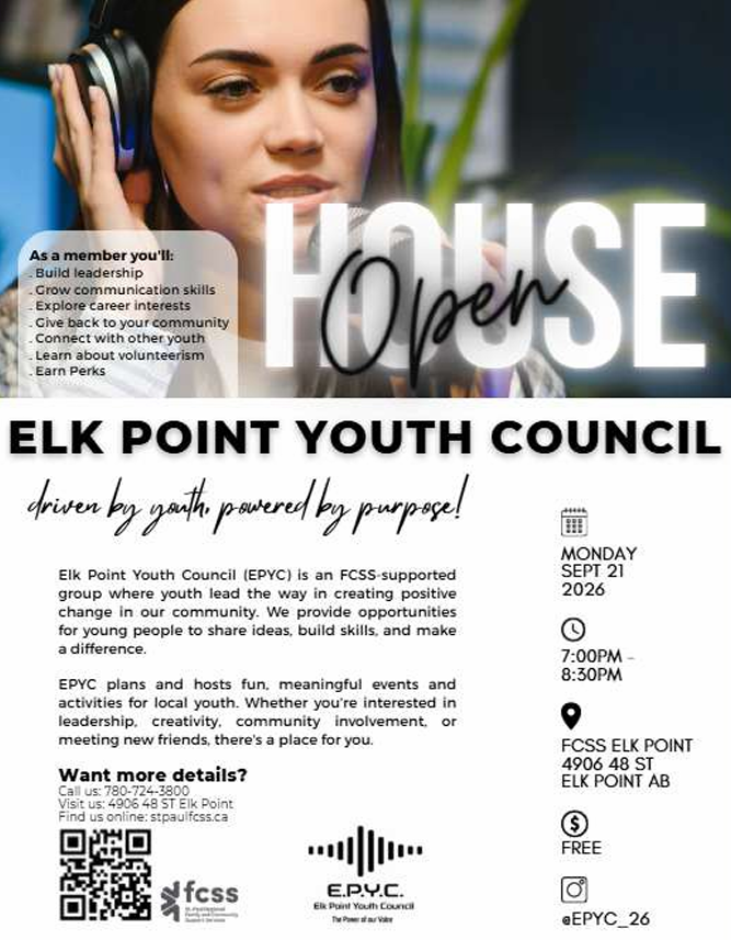 Elk Point Youth Council event poster for the Open House on September 21, 2026