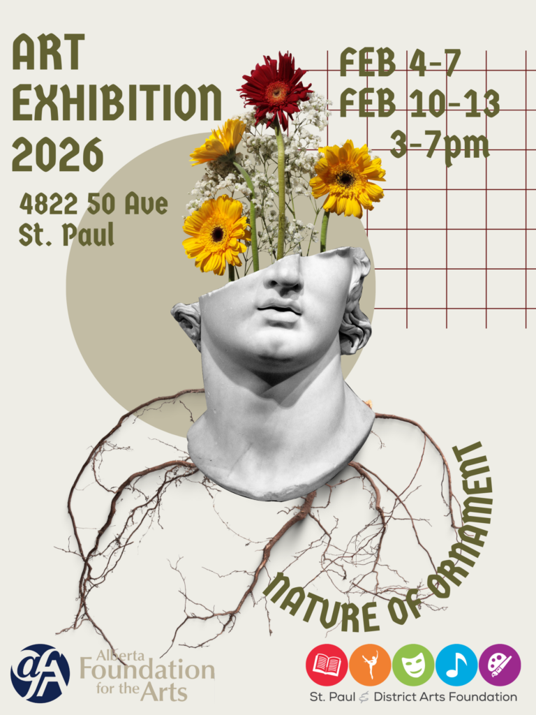 St. Paul & District Arts Foundation event poster for TREX Exhibit: Nature of Ornament, running from February 4-7 and 10-13, 2026
