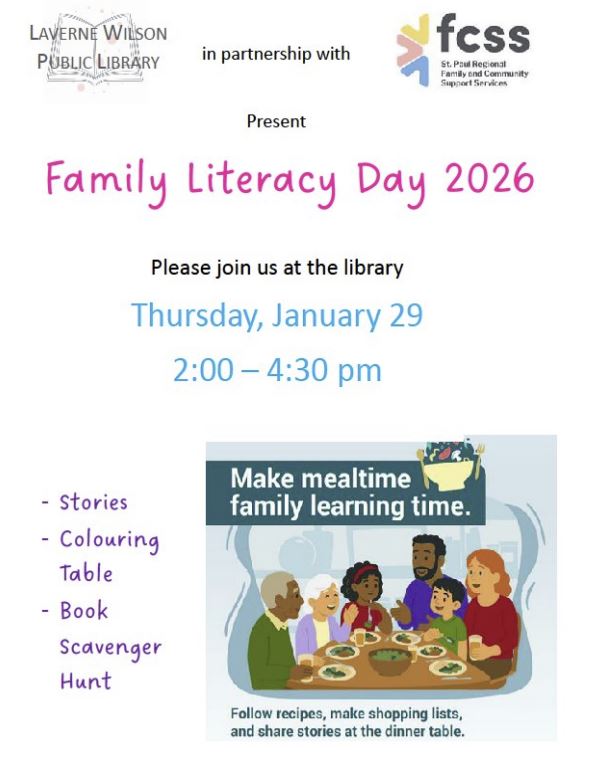 Elk Point Library event poster for Family Literacy Day on January 29, 2026
