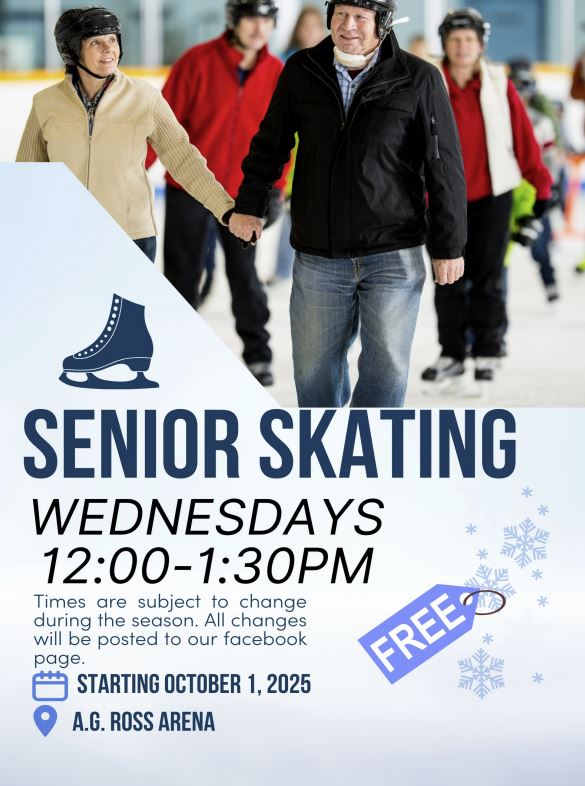 A.G. Ross Arena event poster for Seniors Skating, weekly on Wednesdays in Elk Point