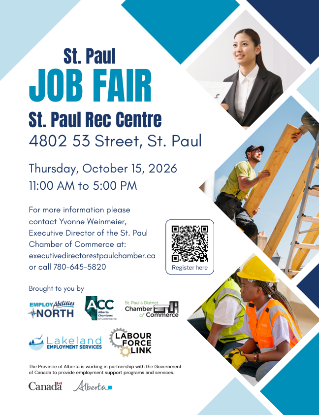 St. Paul & District Chamber of Commerce event poster for the St. Paul Job Fair on October 15, 2026