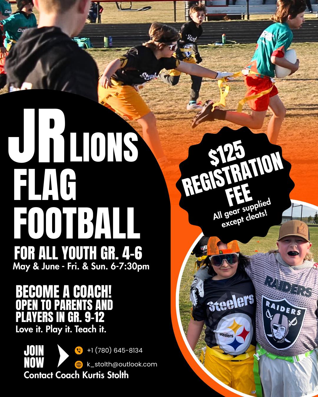 St. Paul Jr. Lions event poster for Flag Football Registration on April 1, 2026