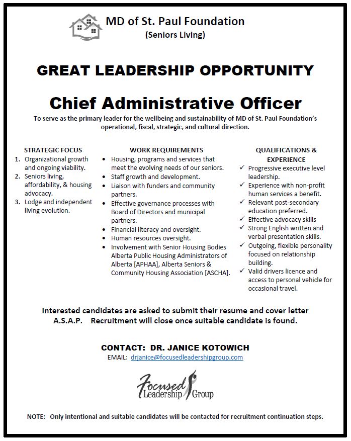 MD of St. Paul Foundation hiring poster for a Chief Administrative Officer, open until suitable candidate is found