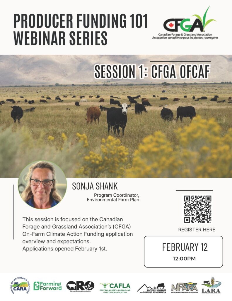 Lakeland Agricultural Research Association event poster for Producer Funding 101 - CFGA OFCAF on February 12, 2026