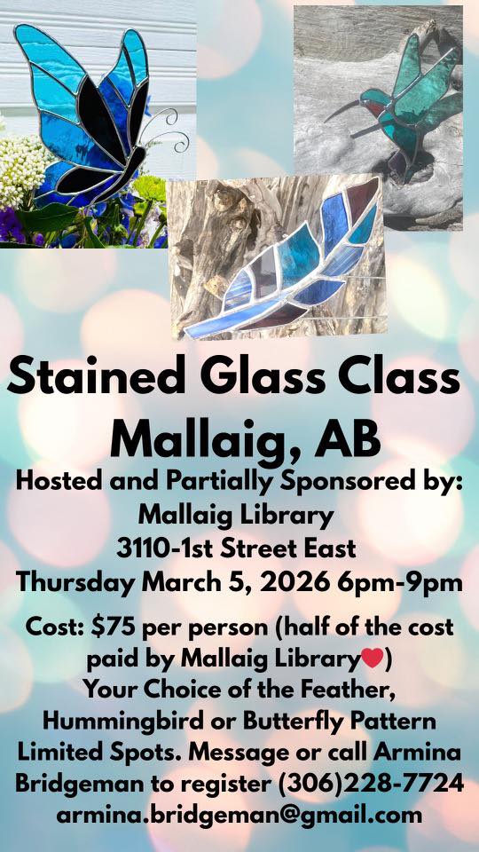 Mallaig Library event poster for Stained Glass Class on March 5, 2026