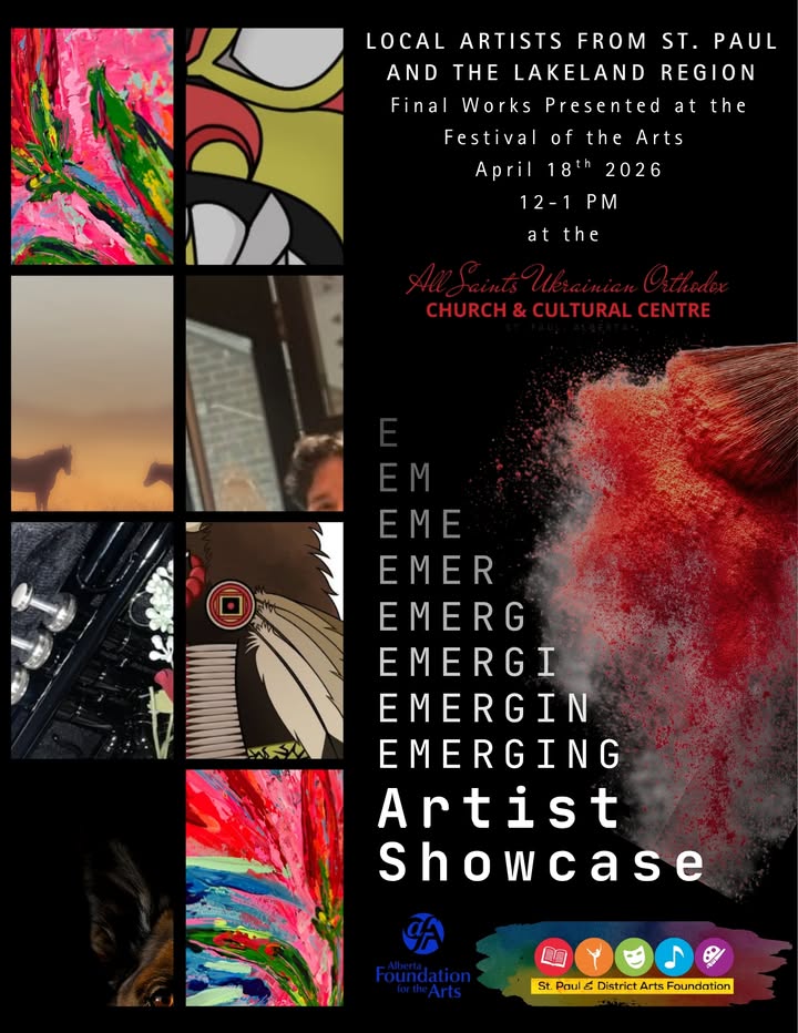 St. Paul & District Arts Foundation event poster for Emerging Artist Showcase on April 18, 2026