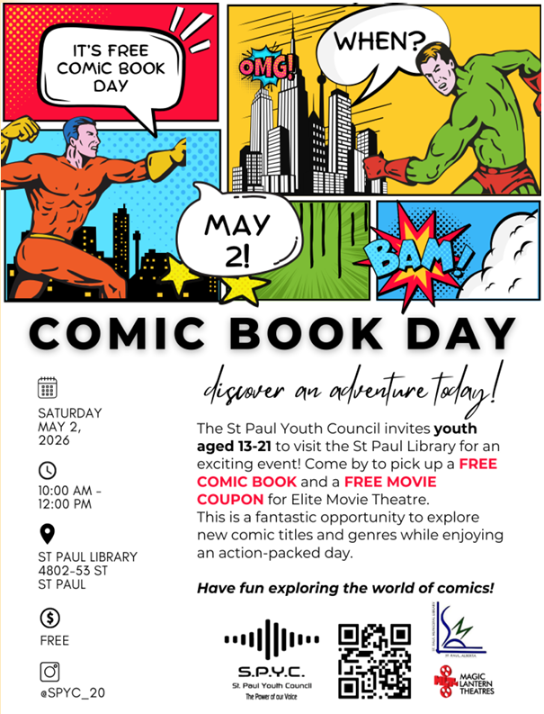 St. Paul Youth Council event poster for Comic Book Day on May 2, 2026
