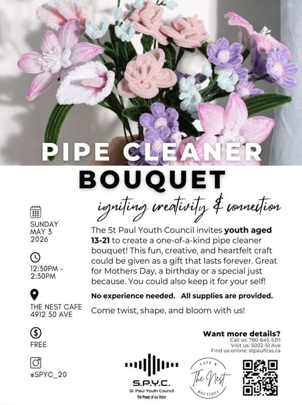 St. Paul Youth Council event poster for Pipe Cleaner Bouquet on May 3, 2026