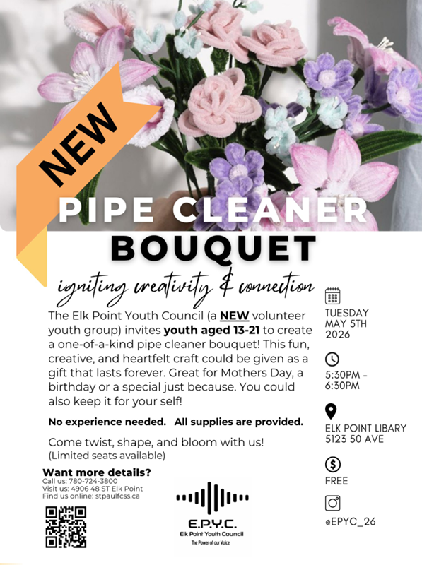 Elk Point Youth Council event poser for Pipe Cleaner Bouquet on May 5, 2026