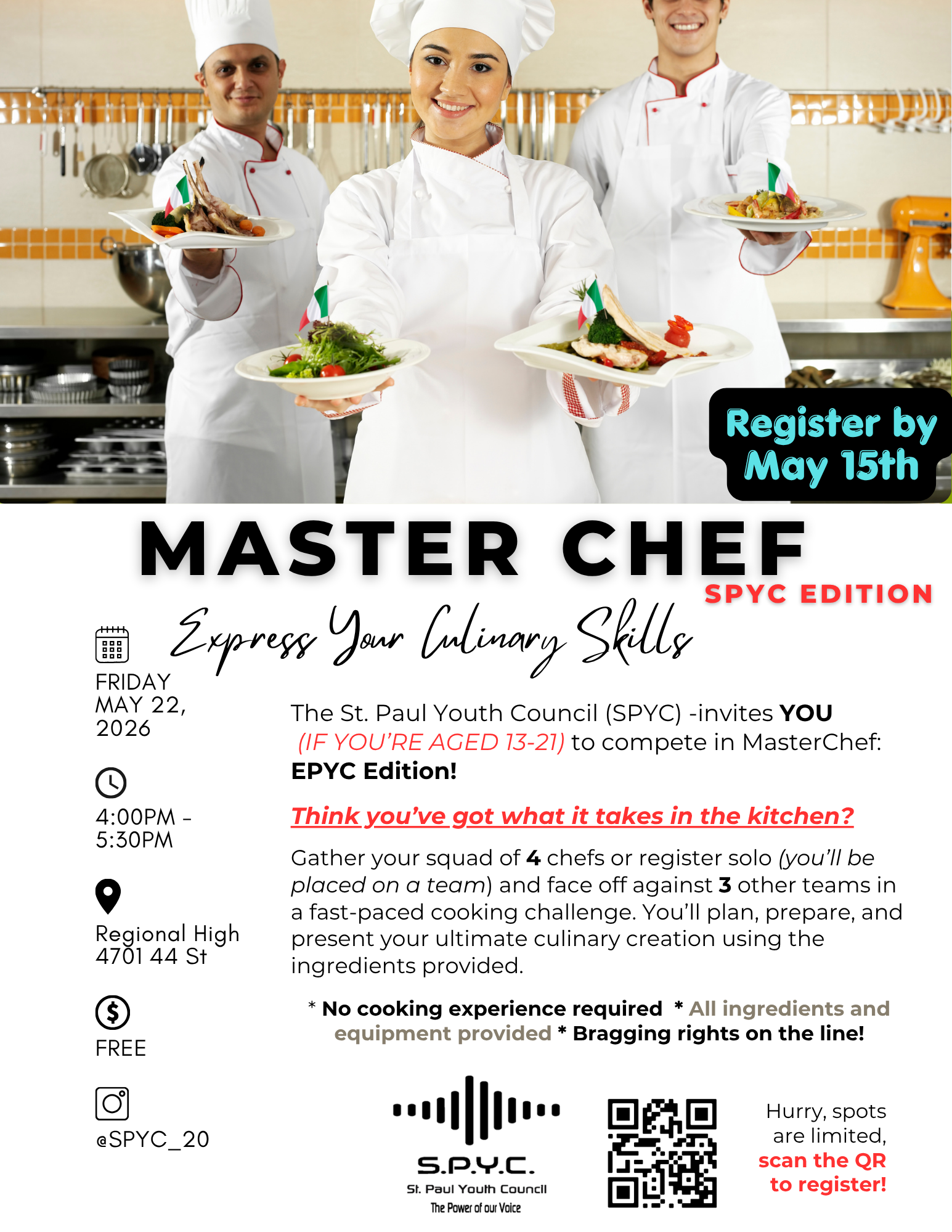 St. Paul Youth Council event poster for Master Chef on May 22, 2026