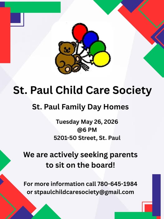 St. Paul Child Care Society event poster for their Annual General Meeting on May 26, 2026