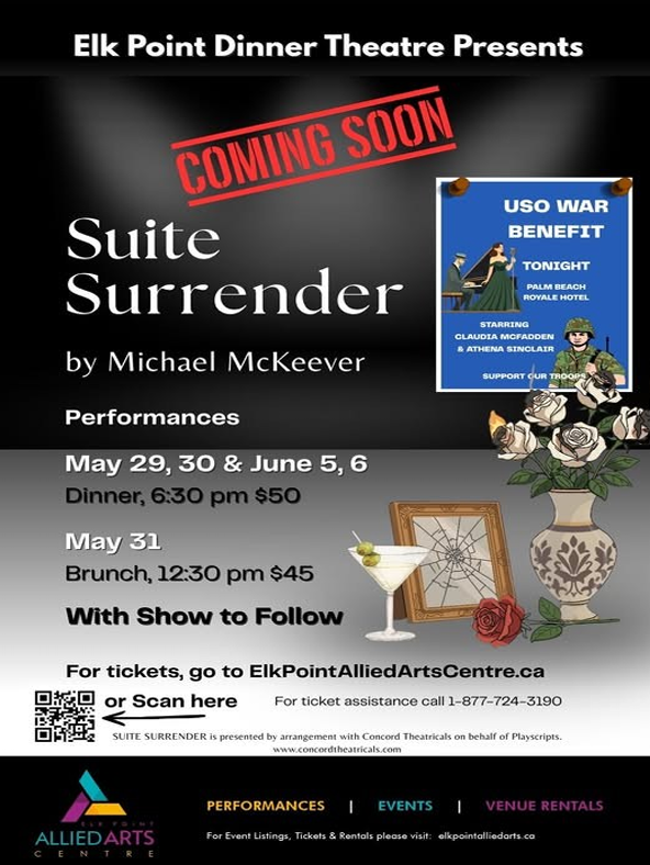 Elk Point Dinner Theatre event poster for Suite Surrender throughout May and June 2026