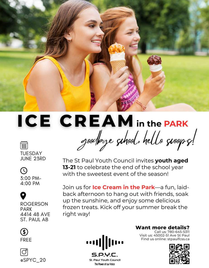 St. Paul Youth Council event poster for Ice Cream in the Park on June 23, 2026
