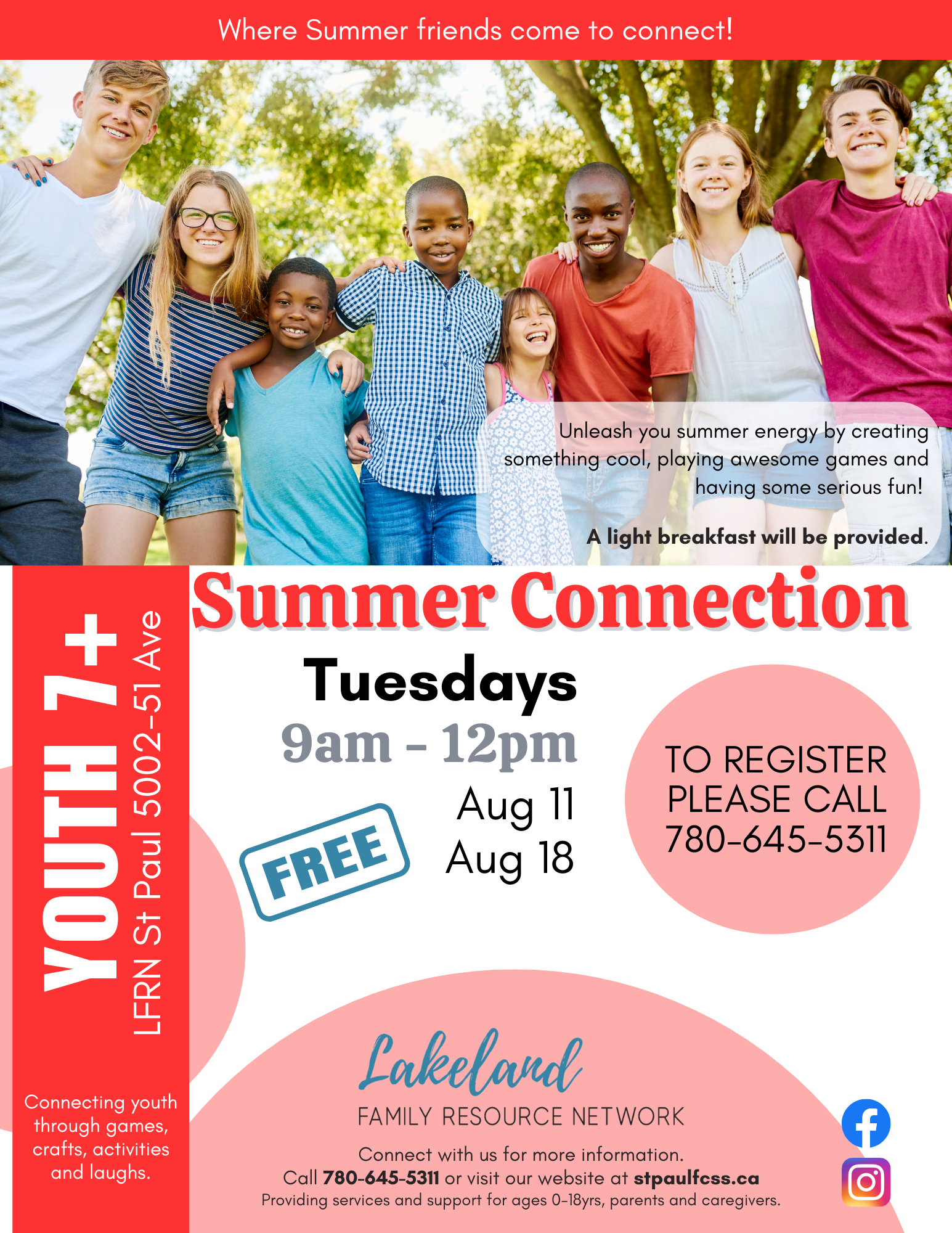 Lakeland Family Resource Network event poster for Summer Connection in St. Paul, Alberta, for August 11 and 18, 2026
