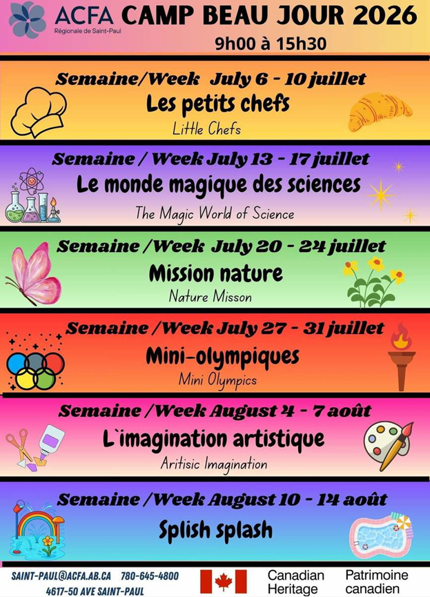 ACFA Regionale de Saint-Paul event schedule for the 2026 Summer Camp