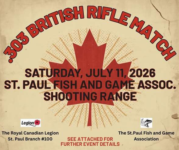 St. Paul Fish & Game Association event poster for a .303 British Rifle Match on July 11, 2026
