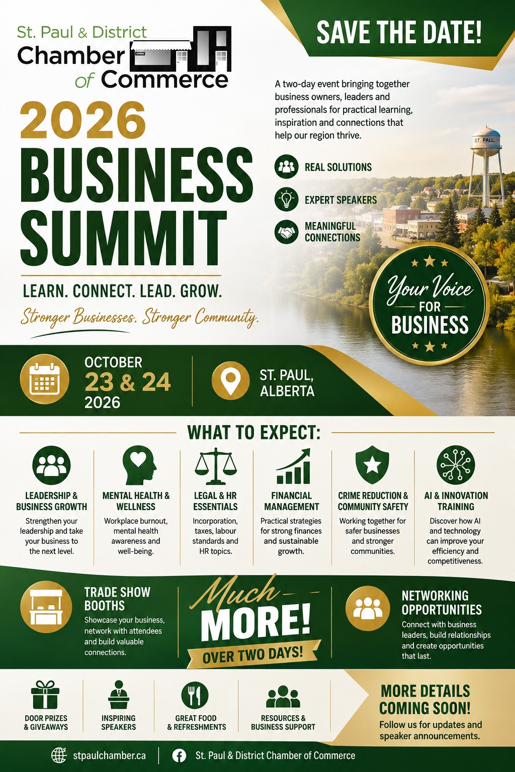 St. Paul & District Chamber of Commerce event poster for the 2026 Business Summit from October 23-24, 2026