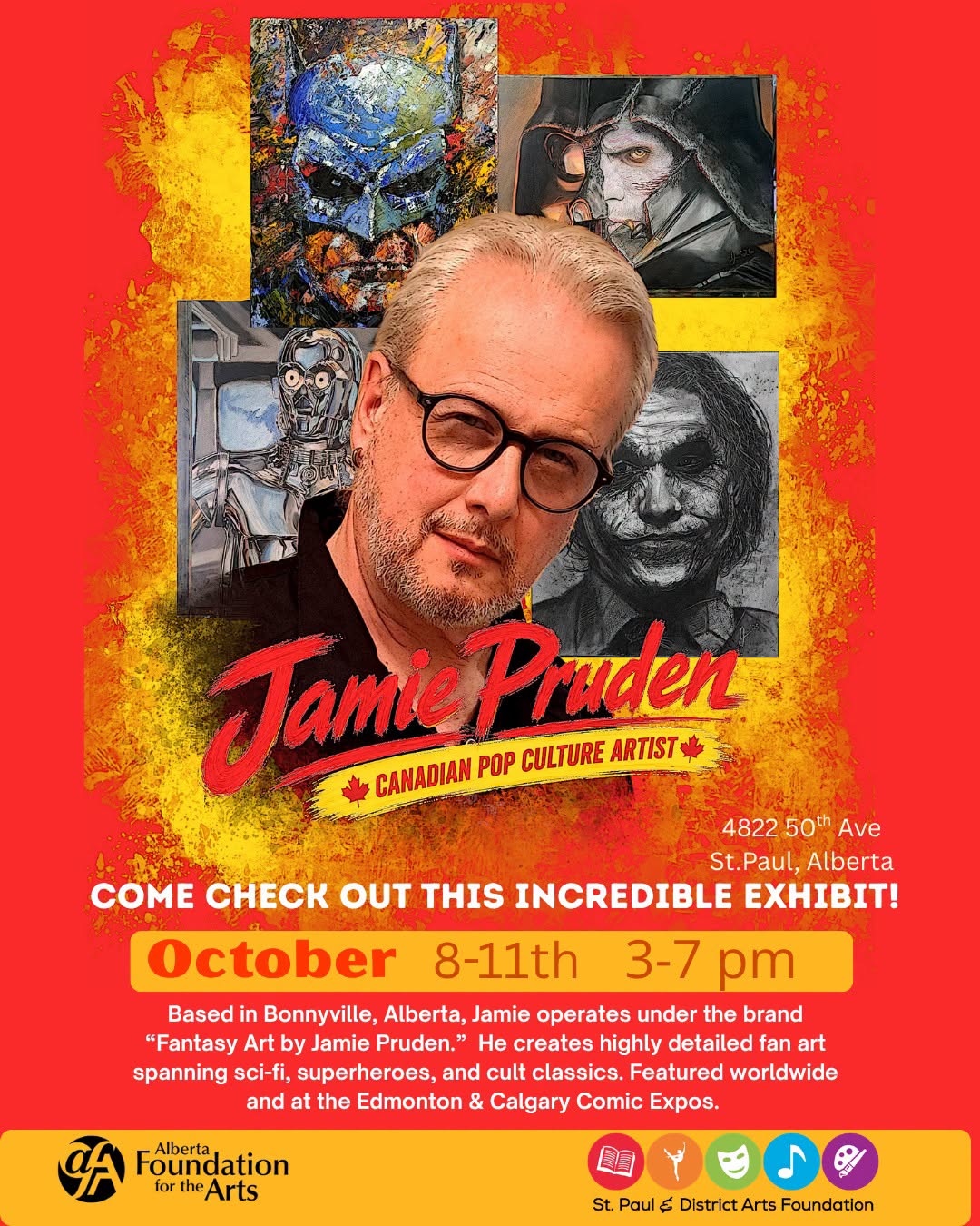 St. Paul & District Arts Foundation event poster for Jamie Pruden's Art Exhibit from October 8-11, 2026