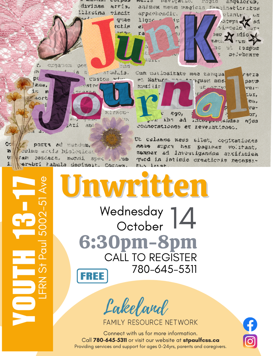 Lakeland Family Resource Network event poster for Unwritten on October 14, 2026, in St. Paul, Alberta