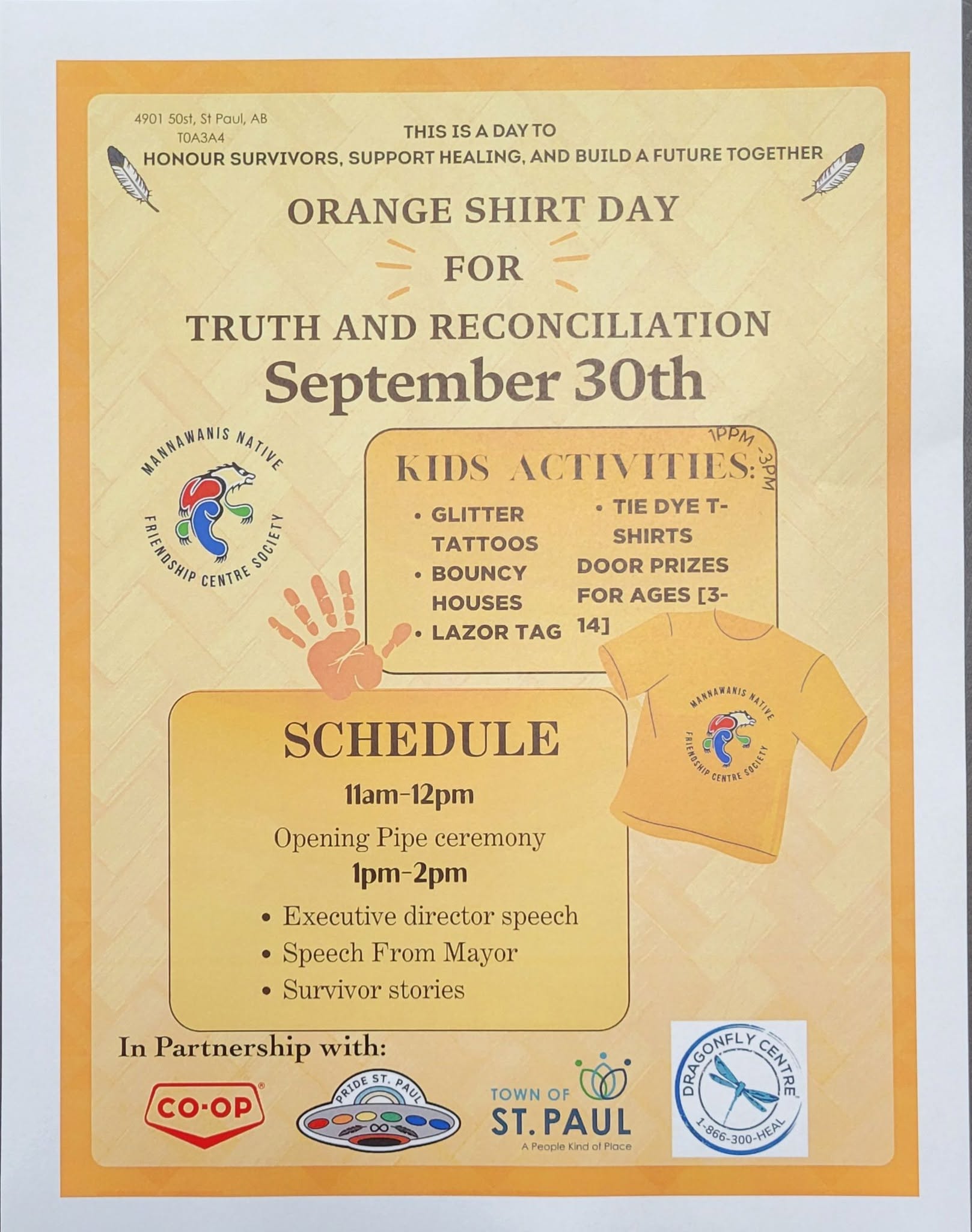 Mannawannis Native Friendship Centre Society event poster for Orange Shirt Day on September 30, 2026