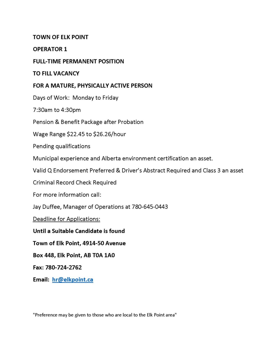 Careers Archive Town of Elk Point