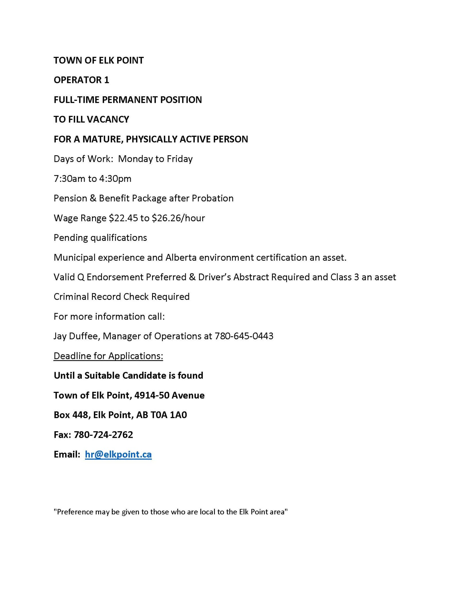 Careers Archive Town of Elk Point