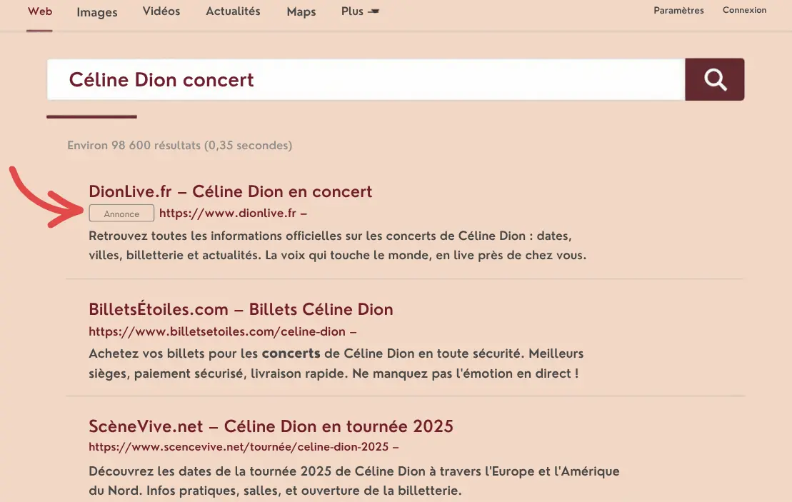 Lien annonce moteur de recherche option consommateurs