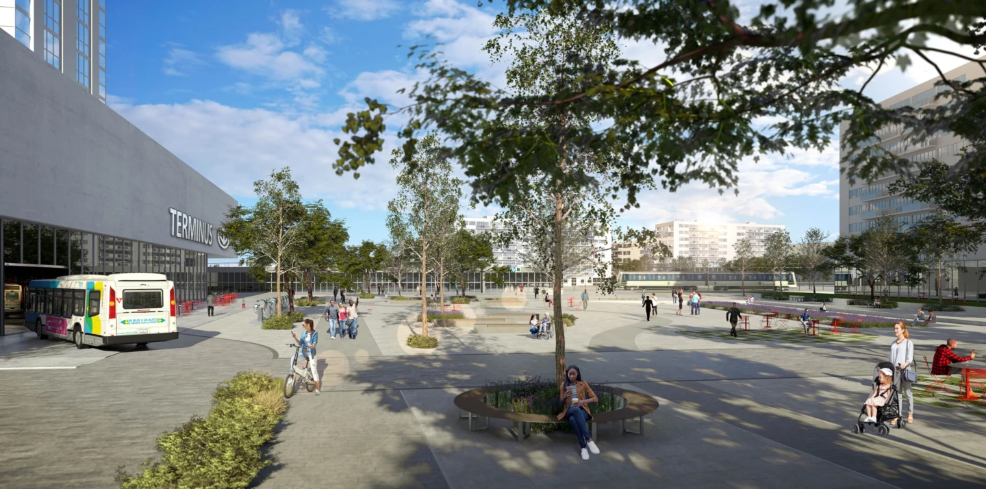 Extérieur de l'Aire TOD Bois Franc