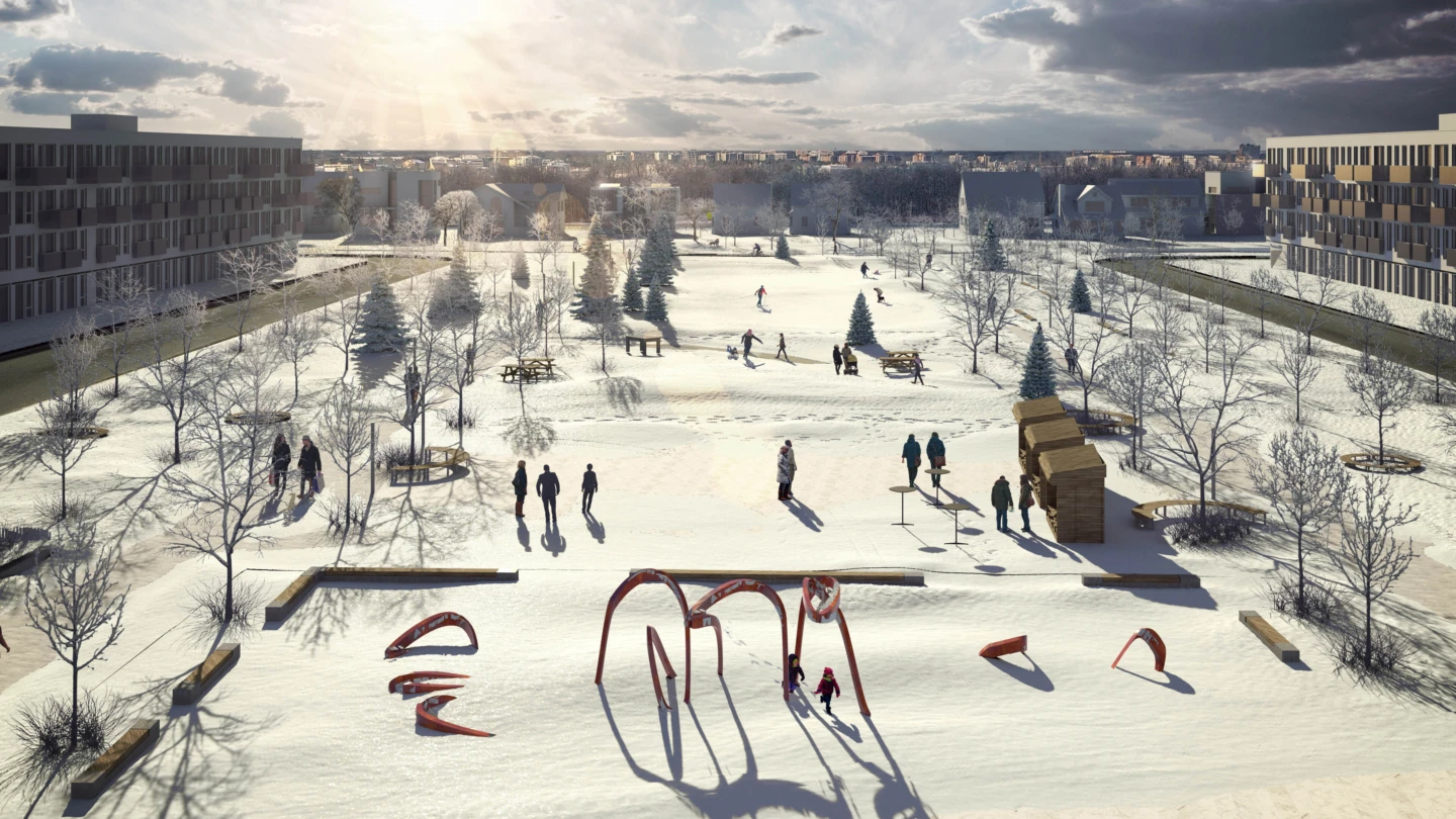 Extérieur de l'Aire TOD Bois Franc