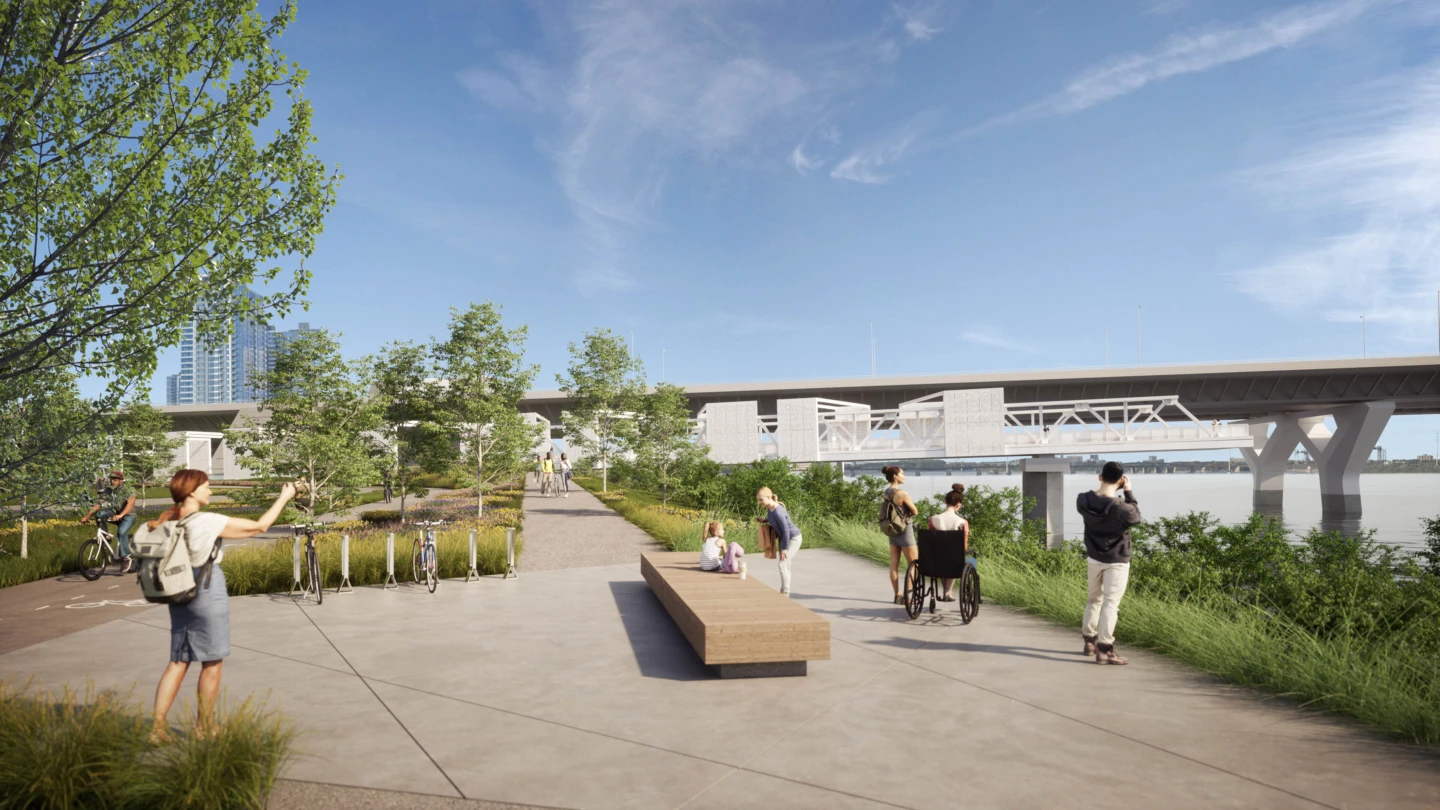 Vue sur le passage piétonnier de l'Héritage Champlain