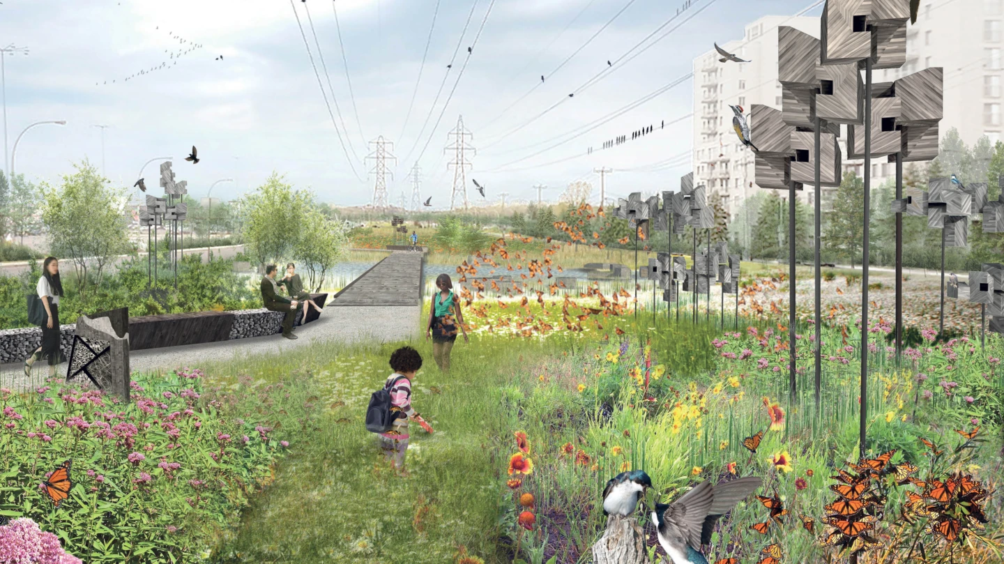 Vue sur Le Filon – Corridor de biodiversité à Saint-Laurent
