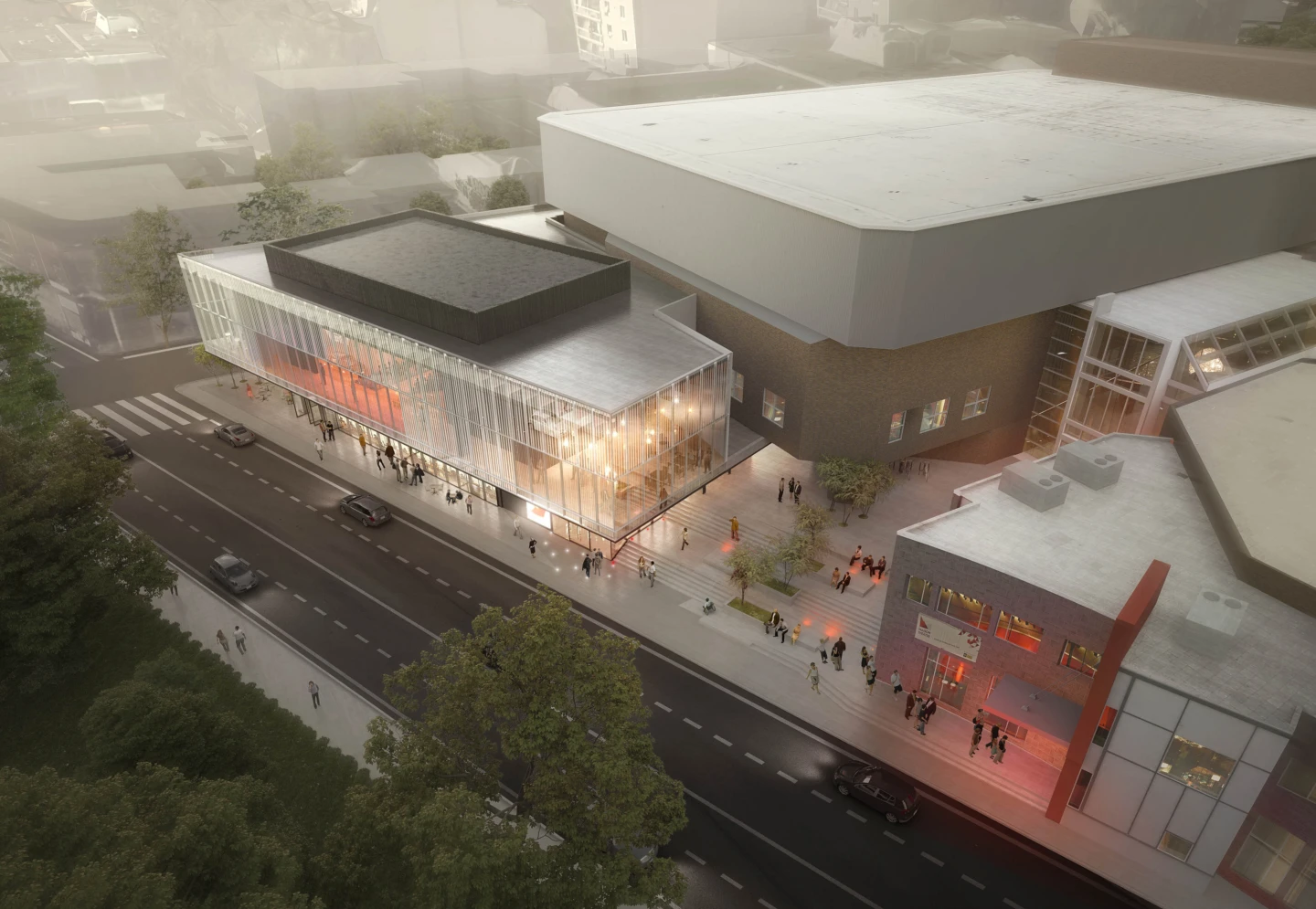 Aerial view of the exterior of Maison Théâtre