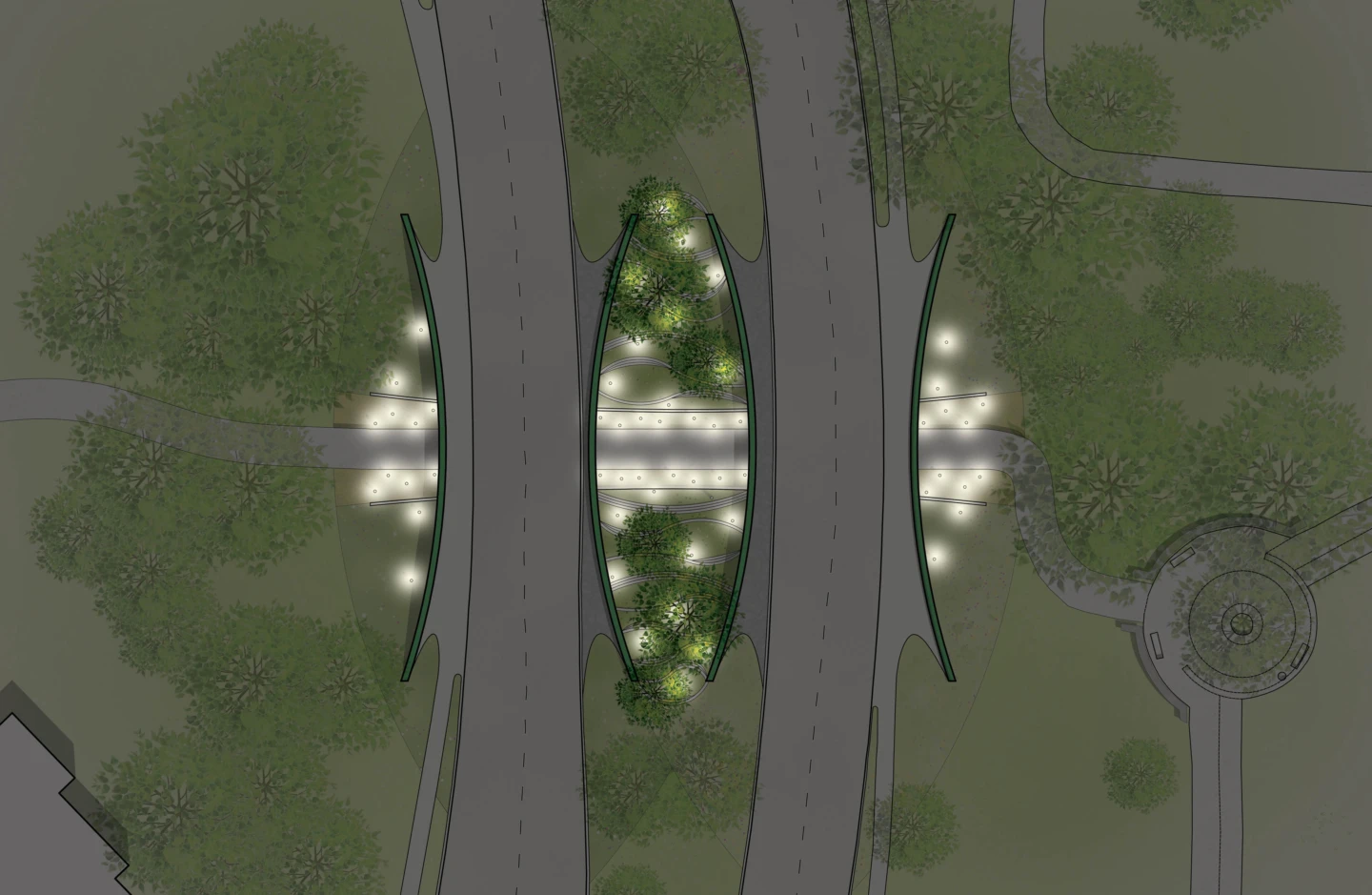 Schéma des Ponts Darwin, le soir