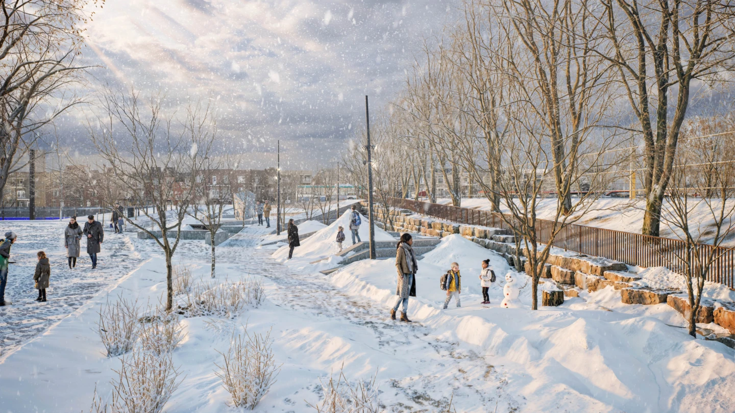 Vue sur la Rue Larivière sous la neige