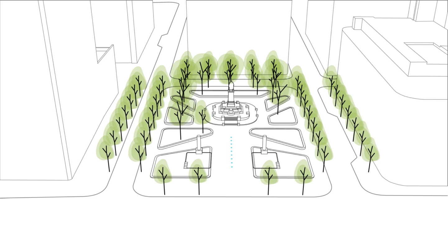 Schéma de la rue Sainte-Catherine Ouest et Square Phillips