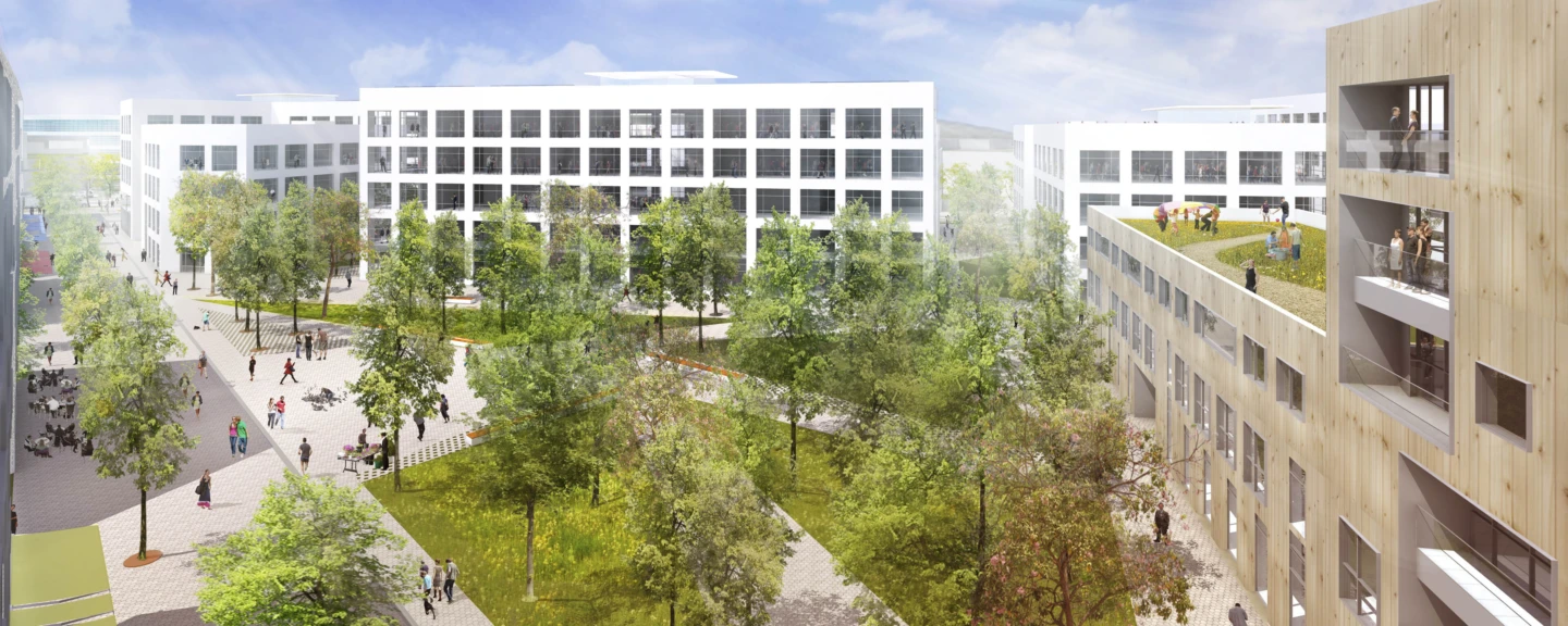 Vue aérienne du Technopôle Angus, espace cour